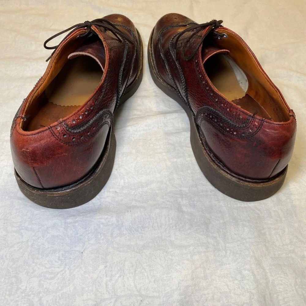 Vintage Florsheim Longwing Wingtip Brogue Oxfords Burgundy Pebble Grain 11D